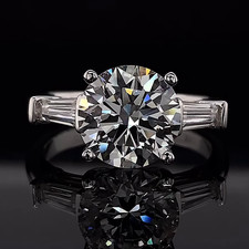 Three Stone 3.50 CTW Round Cut Moissanite Engagement Ring 14ct White Gold Plated