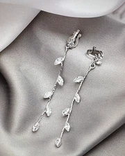 Elegant Jewels - Beautiful  Leaf & Tassel Zirconia Clip On Earrings