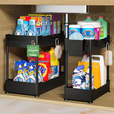 2-Pack under Sink Organizer with Hooks Hanging Cup for Kitchen Multi-Use Kit