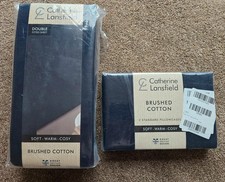 Catherine Lansfield Brushed Cotton Double Fitted Sheet & Pillowcases (Navy)