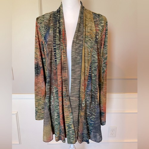 Keren Hart Medium cardigan duster open front marled multi color ruffled