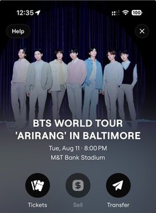 TWO Tickets - BTS Tickets for Arirang Baltimore MD Aug 11 2026