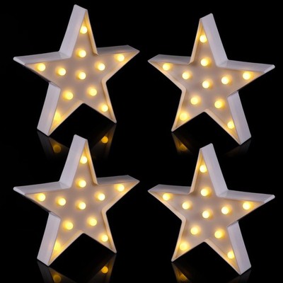4 Pcs Star Plastic Night Light Battery Operated LED Marquee Star Sign Party M...