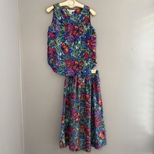 Vtg Melrose Petites Colorful Floral Silk 2 Piece Set Skirt Tank Top 8 Whimsical