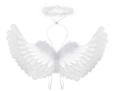 Angel Costume Wings and Halo Set for Girls Kids Halloween Christmas White