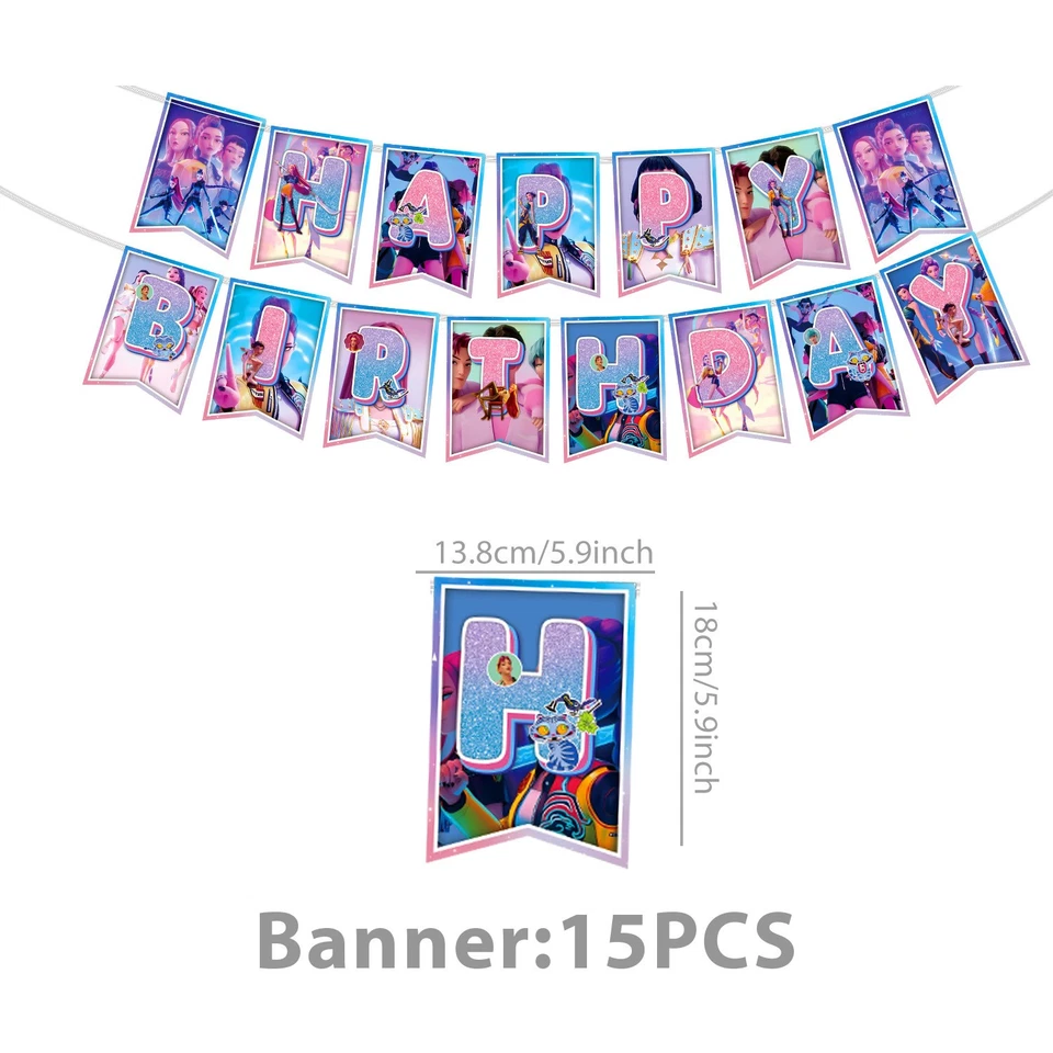 Kpop Demon Hunters Birthday Party Supplies Huntrix Rumi Mira Banner - Image 4 of 4