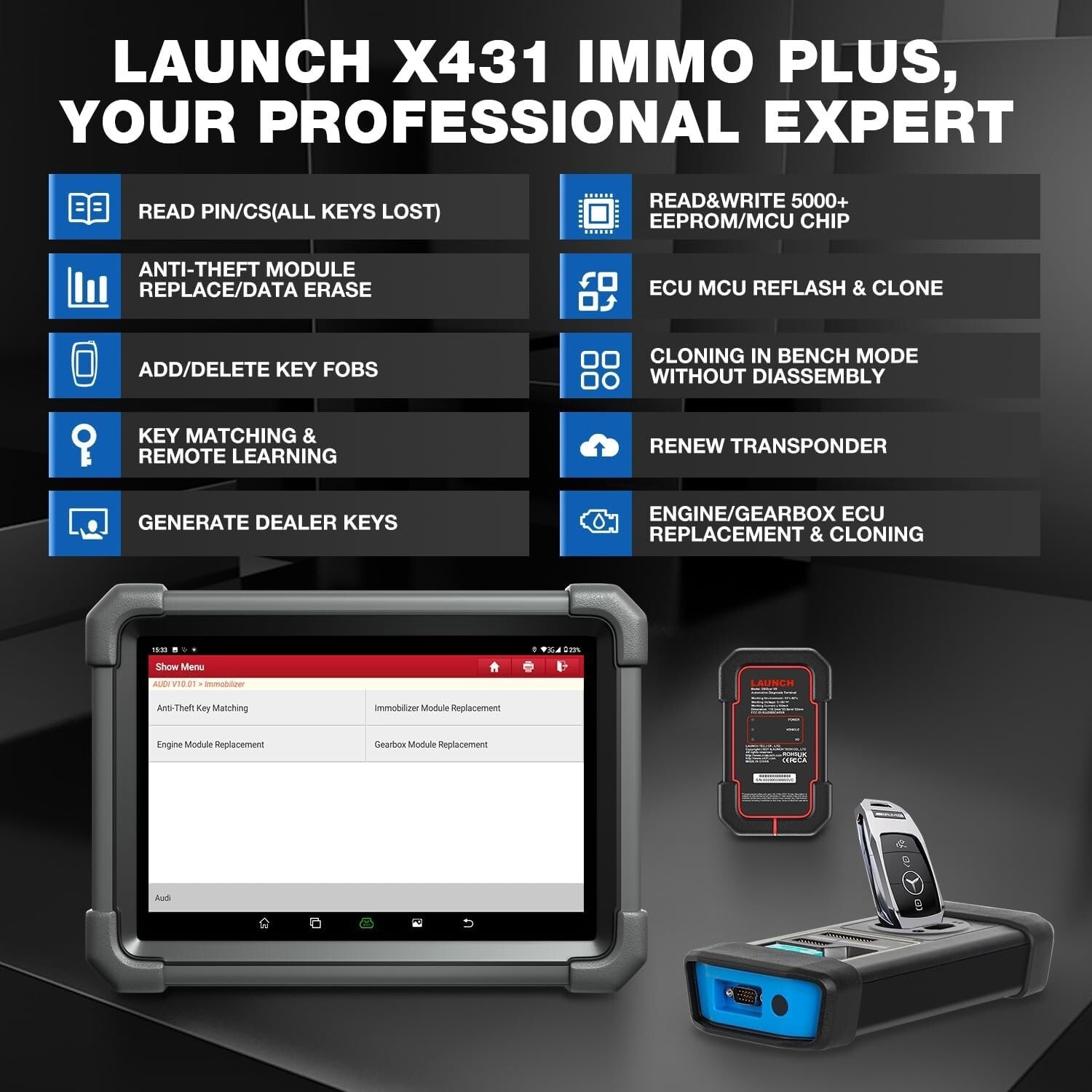 2025 LAUNCH X431 IMMO Plus PAD VII+ Car Diagnostic Scanner Key Programming Tool