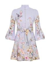 Zimmermann Rebellion Button Mini Dress Blue Aviary Size AU2 US8 NWT