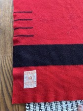 Red Hudson Bay Blanket 4 Point Vintage Gold Label Beautiful Antique Black Stripe