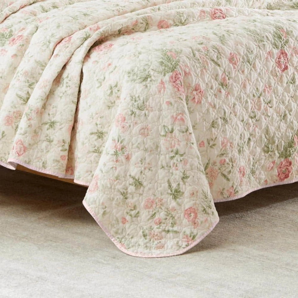 Juego de edredón doble de algodón floral rosa y verde de 2 piezas US Breezy floral Foto 4 de 4