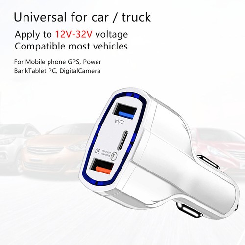 Adaptateur chargeur de voiture rapide USB 3 ports 35 W et câble de charge rapide 6A type C 3 6 10 pieds - Photo 25 sur 53