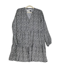 Nine West Dress Womens M Black White Baby Doll Long Sleeve V Neck