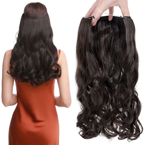 Wavy Invisible Wire in Hair Extensions One Piece & Ring Real Natural AS Human US - Picture 13 of 96