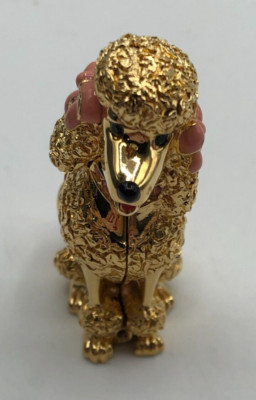 Estee Lauder EMPTY Compact Solid Perfume DAZZLING Gold Tone Poodle Dog