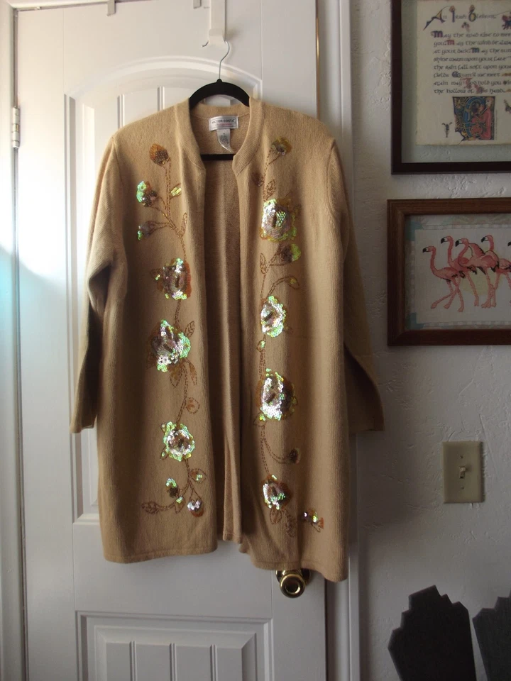 Cárdigan Frente Abierto por Victor Costa Ocasión 1X Lentejuelas Iridiscentes SEDA/ANGORA Foto 2 de 4