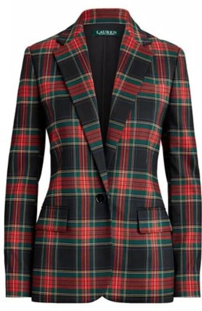 New $245 Lauren RALPH LAUREN TARTAN Print PLAID BLAZER JACKET BLACK RED GREEN 8 | eBay