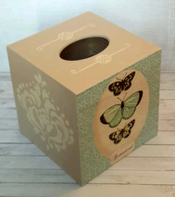 Butterflies Tissue Square Box Cover Holder wooden handmade decoupaged - Image 1 of 1