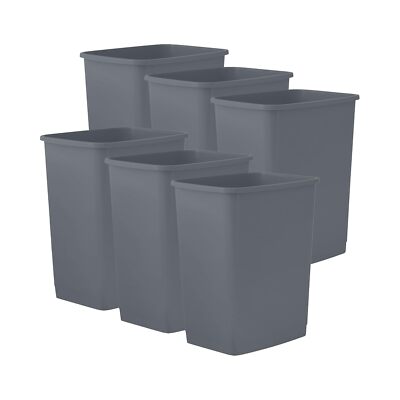 Superio 4.5 Gallon Plastic Trash Can, Waste Bin- 18 Qt (6 Pack, Dark Grey)