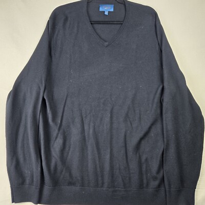 Men's Everlane Sweater Black 100% Wool Body V-Neck Soft Fine Knit Size XL