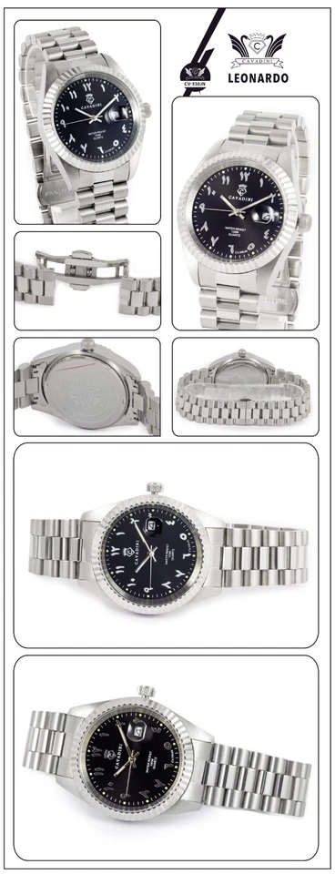 CAVADINI Herrenuhr CV-330JN Datum Edelstahl Indisch-Arabische Zahlen schwarz - Bild 2 von 4