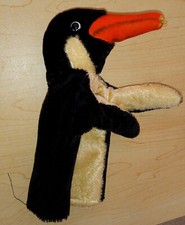 Steiff Penguin 9" Hand Puppet Mohair with Glass Eyes; Threadbare. Vintage, 1967