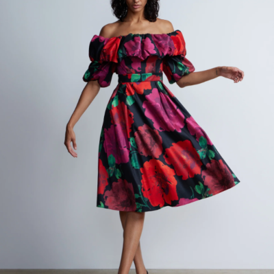 New York & Company Floral Print Off Shoulder Flare Dress Multicolor Sz  Large NWT | eBay