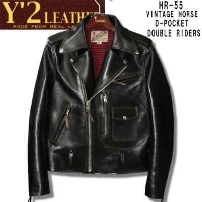 Y’2 LEATHER HR-55 サイズ40 Y'2 Leather HR-55 Horsehide D-Pocket Double Rider Jacket