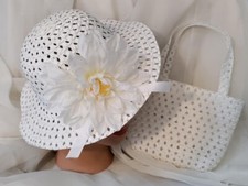 GIRLS TODDLER EASTER HAT DRESSUP TEAPARTY SET WHITE HAT w DAISY ACCENT BAG