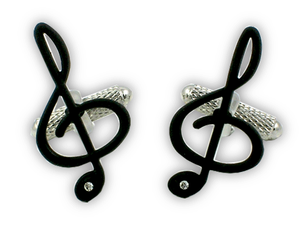 Matt Black Treble Clef Cufflinks with Crystals - Music Gift - Music Student Gift