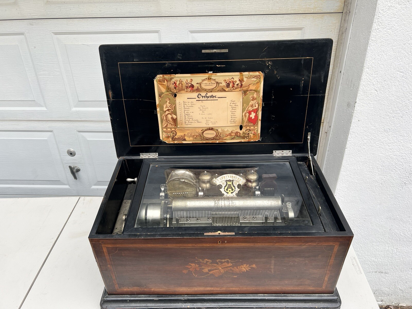 RARE Antique 12 tune full orchestral cylinder music box 