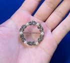 VTG Sterling Silver 925 Marcasite Faux Pearl Round Wreath Brooch Pin Estate — photo 9