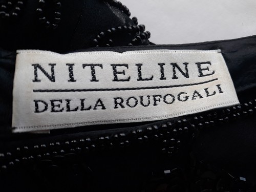 Della Roufogali Vintage Evening Gown Sequined Beaded Black Nightline Front Slit - Picture 9 of 24