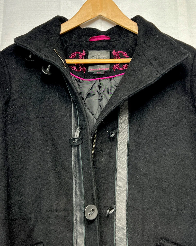 Mackage Wool Coat w/Leather Trim Womens Small Trench Military Jacket Canada Made - Image 2 of 4