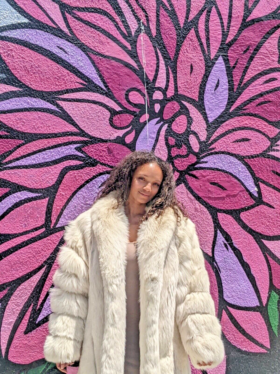 ジャケット・アウター PELLICULE front gather furcoat white