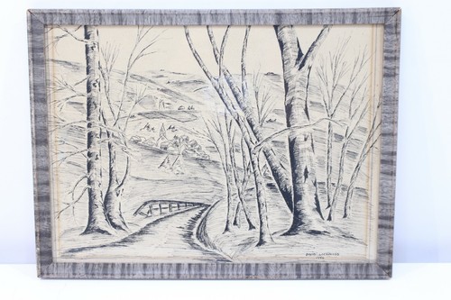Hermoso arte de pared enmarcado a pluma David Lockwood 1946 dibujo tono tierra de colección - Imagen 3 de 12