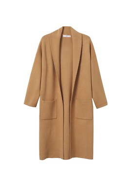 Mango Oversized Knitted Coat With Pockets Tan Coatigan Sweater NWT Large