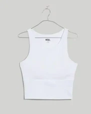 Madewell Plus MWL Flex Cut-Out Back Tank Top 2X White NF812 Removable Cups NWOT
