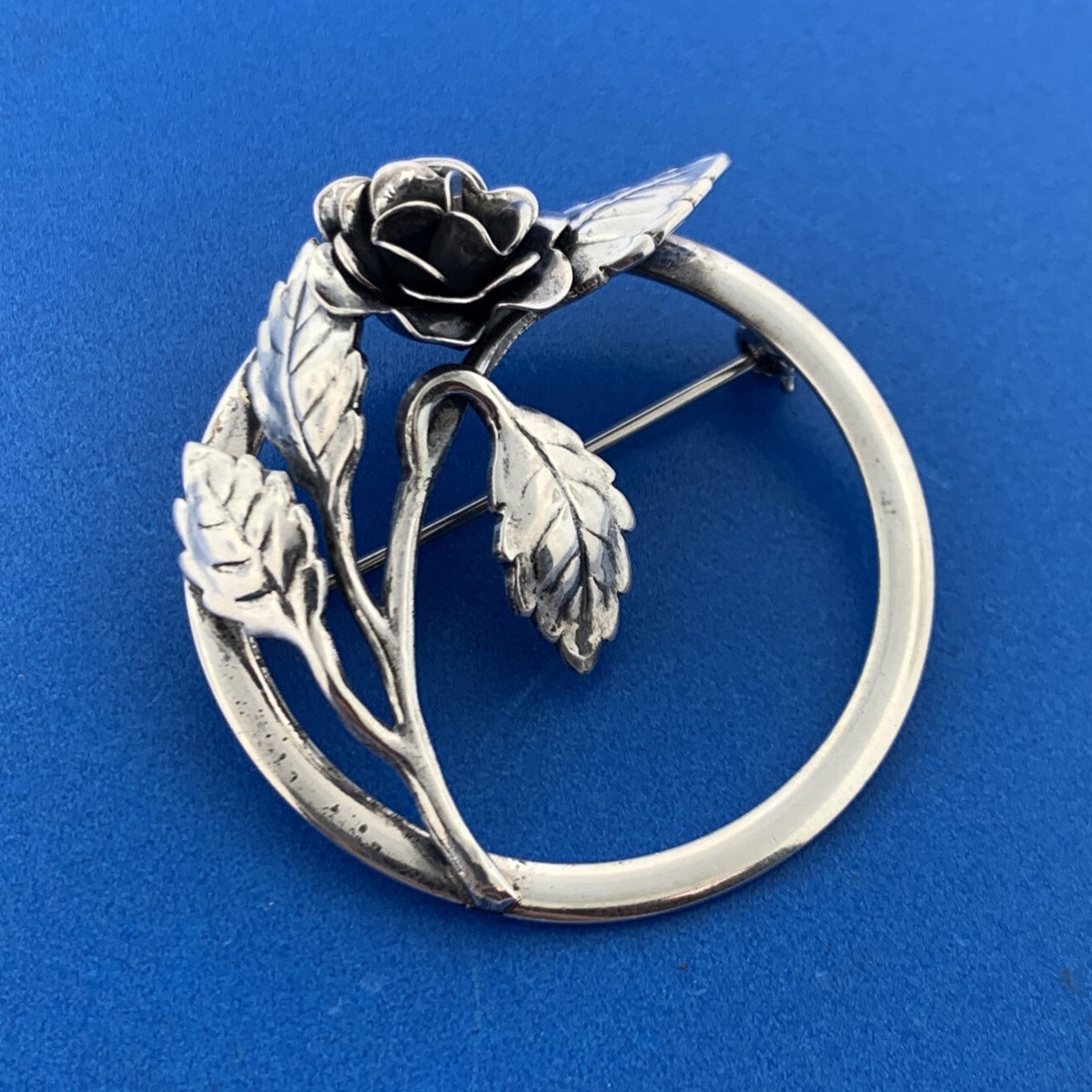 Designer Danecraft Sterling Silver 925 Floral Rose Open Circle Pin