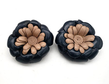 Vintage Blue Taupe Leather Flower Removable Shoe Clips Womens