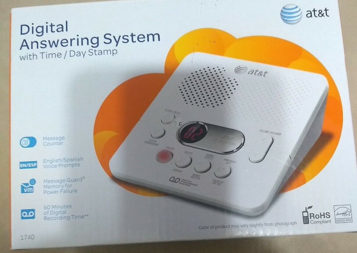 AT&T 1740 Digital Answering System With Stamp Weekly update free Time and Day Whi -