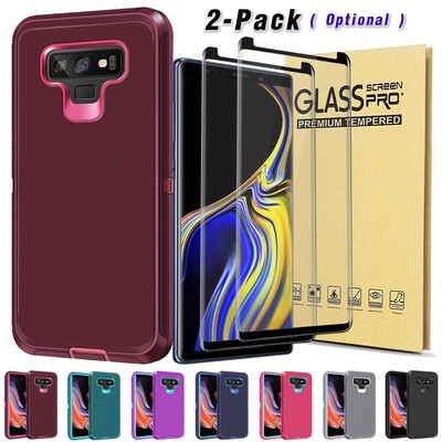 For Samsung Galaxy Note 9 Heavy Duty Protective Hybrid Case Cover/Tempered Glass