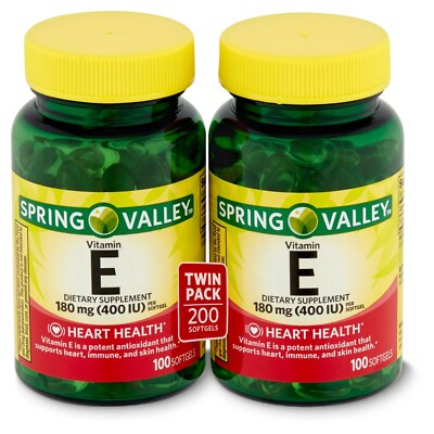 Spring Valley Vitamin E Dietary Supplement Twin Pack, 180 mg, 200 count