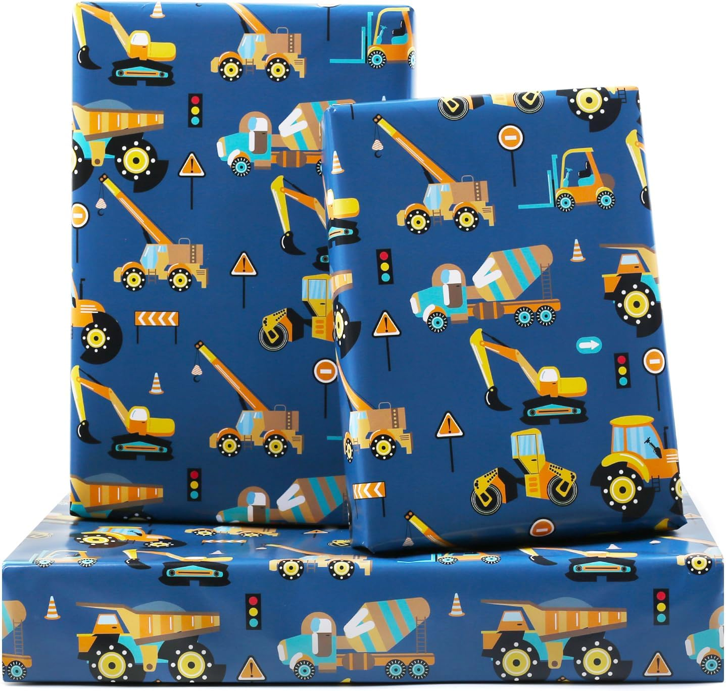 Road under Construction Excavator Tractor Dump Truck Wrapping Paper for Kids Boy