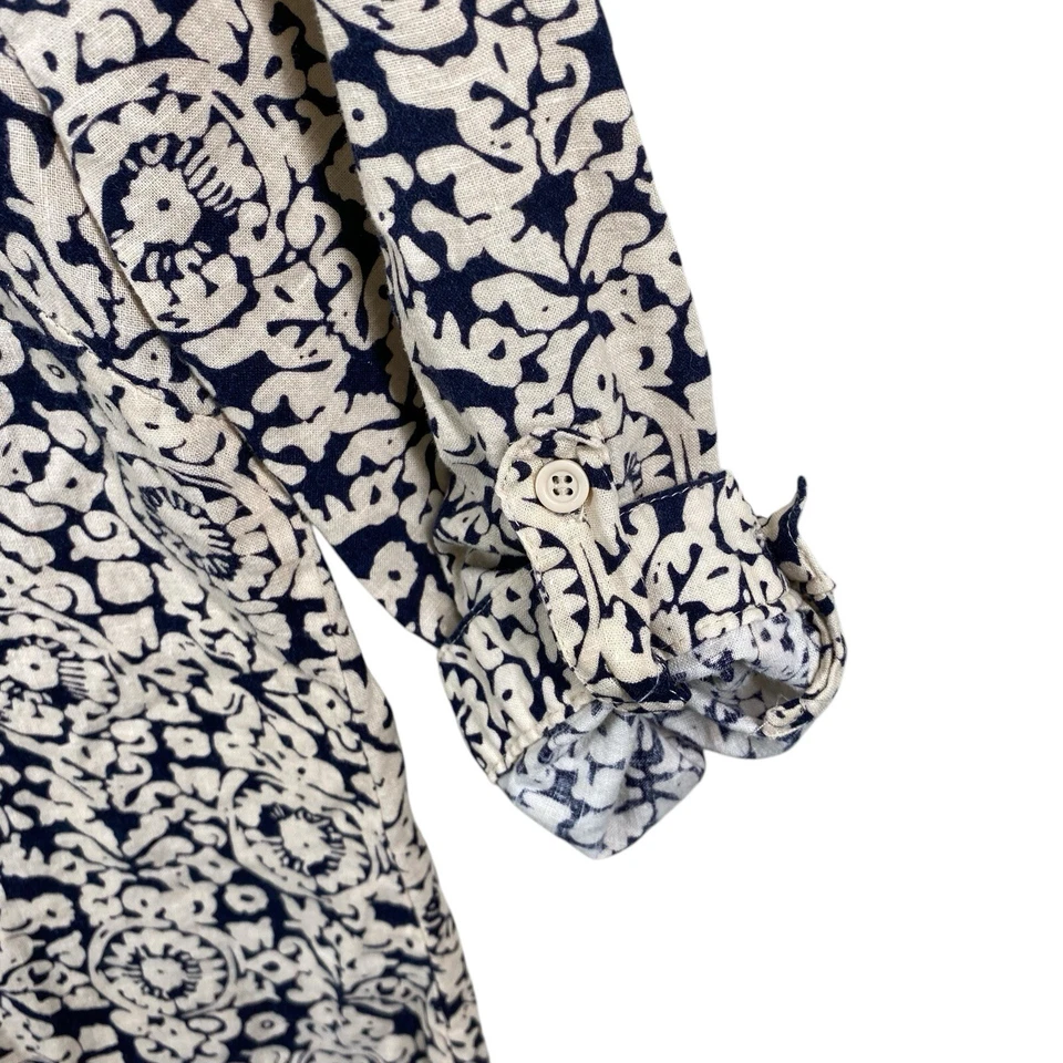 David Brooks Women’s Medium Linen Blend V Neck 3/4 Sleeve Blouse Black Cream - Image 2 of 4