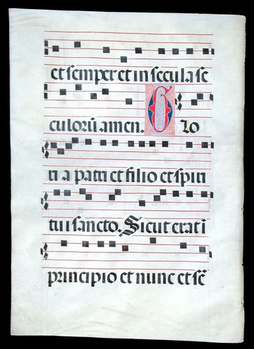 ILLUMINATED MANUSCRIPT CHOIRBOOK LEAF SPAIN c 1475, 2 LARGE ILLUMINATED INITIALS - Picture 6 of 6