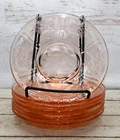 Vintage Federal Depression Glass SHARON Cabbage Rose Pink 6" Saucer Set 7
