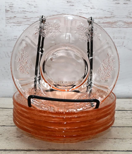 Vintage Federal Depression Glass SHARON Cabbage Rose Pink 6" Saucer Set 7