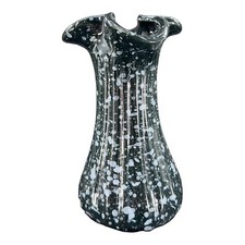 MCM Deena Savoy Vase Speckle Splatter Art Pottery Twist Top Black White Vintage