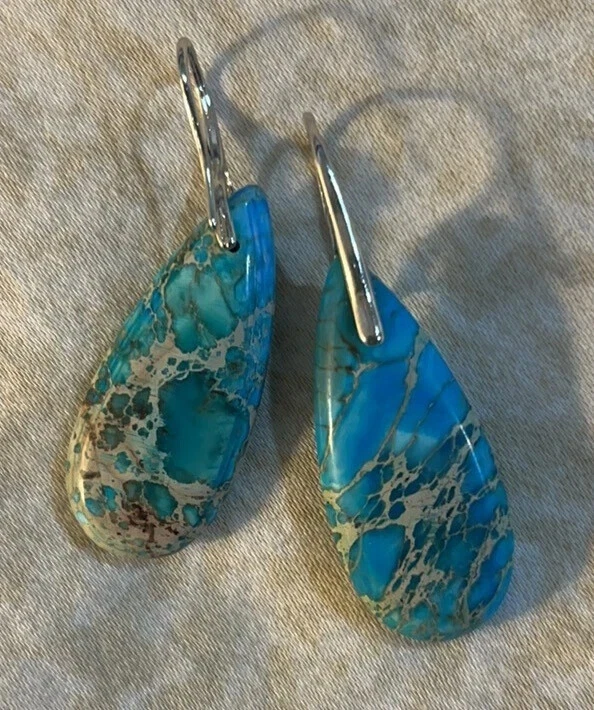 Natural Turquoise Teardrop Stone Earrings Blue Gemstone Dangle Drop Earrings - Image 4 of 4