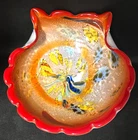 Vintage Murano Italian Art Glass Bowl Red Scalloped Rim Millefiori Bullicante